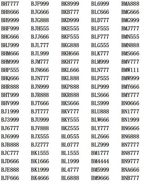 解种！吉林车牌靓号大全及价格表“了比情”